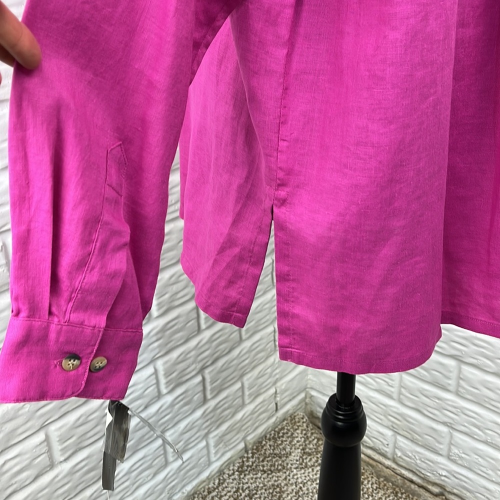 RAFAELLA 100% Linen Hot Pink Button Down Blouse size medium NWT - Picture 4 of 16